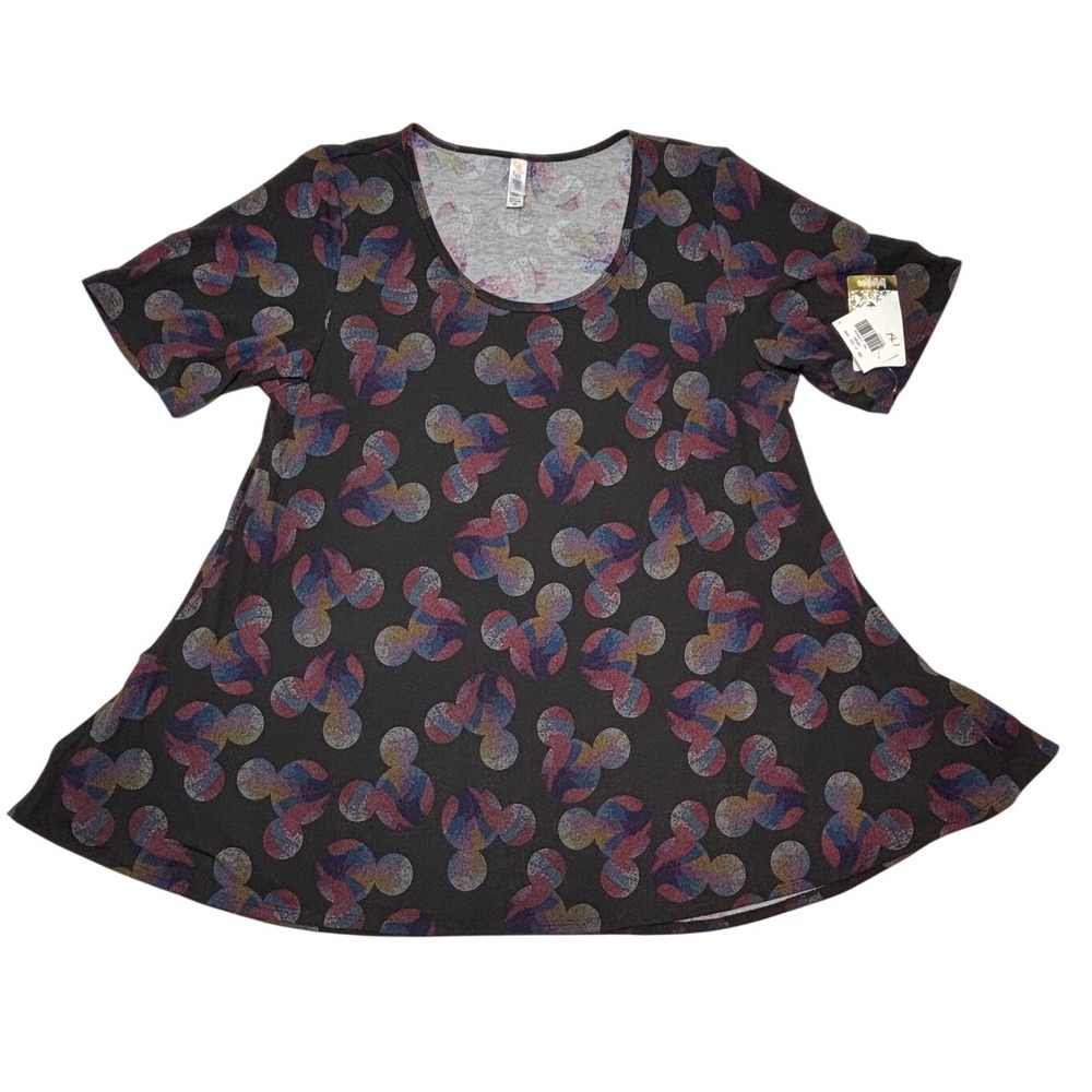 LuLaRoe Womens Top 2XL Perfect T Tee Disney‎ Mickey Mouse Floral Black XXL NWT